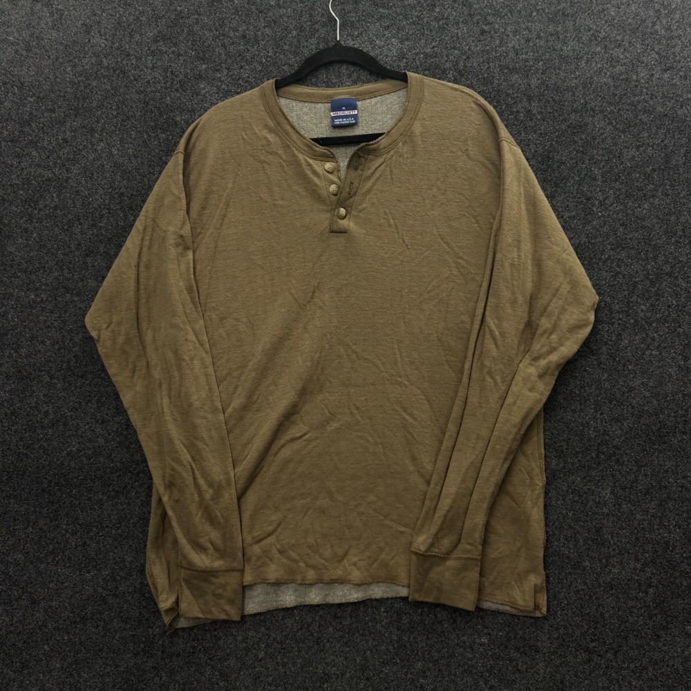 Vintage Medalist Henley Shirt Mens XL Brown Thermal Long Sleeve Made in USA Wool